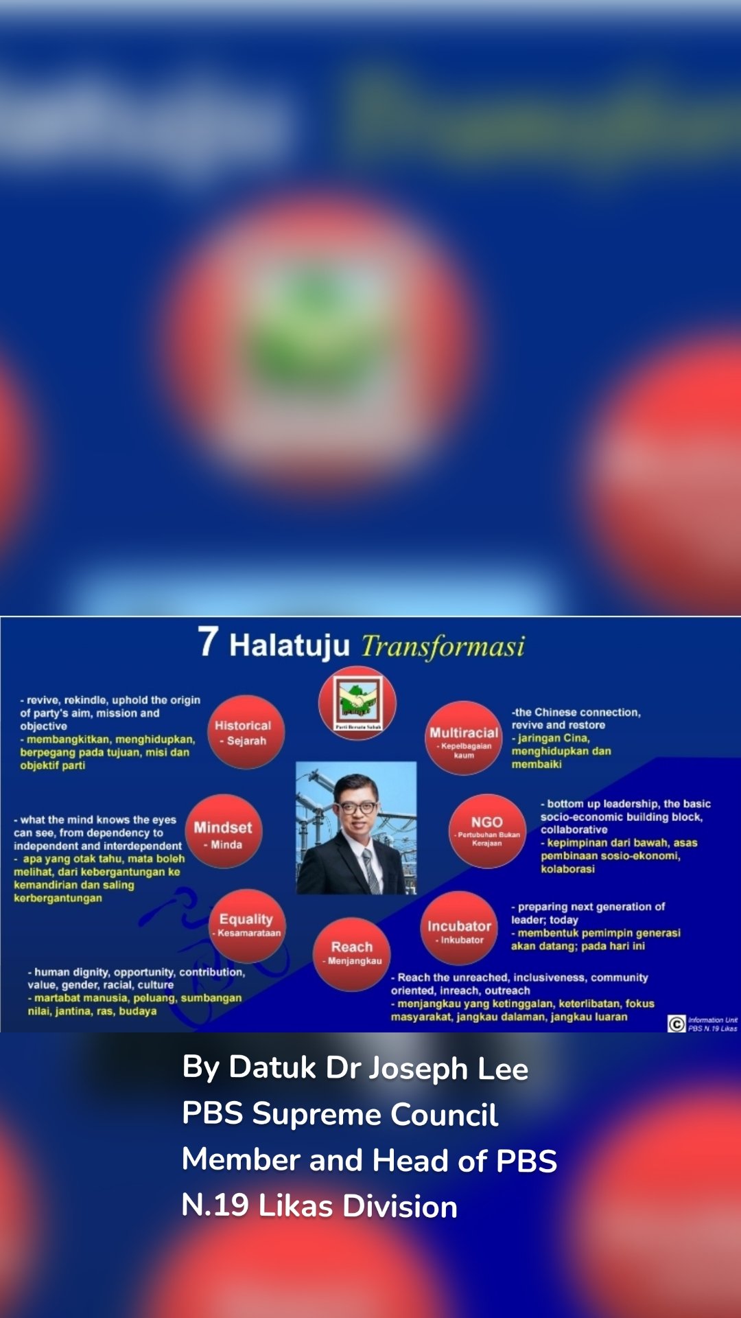 By Datuk Dr Joseph Lee
PBS Supreme Council Member and Head of PBS N.19 Likas Division